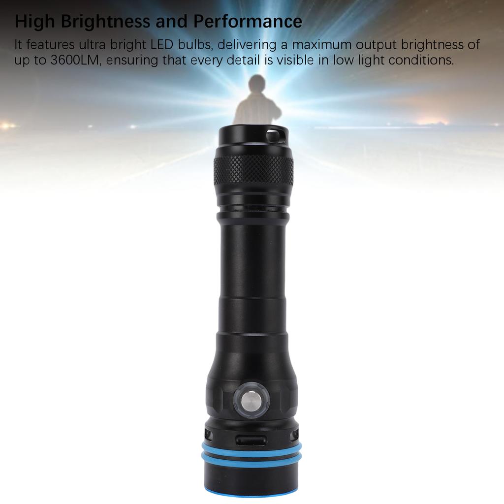 Scuba Diving Flashlight IPX8 Watertight 4 Modes 3600LM Dive Light with Power Indicator for Underwater Night Snorkeling