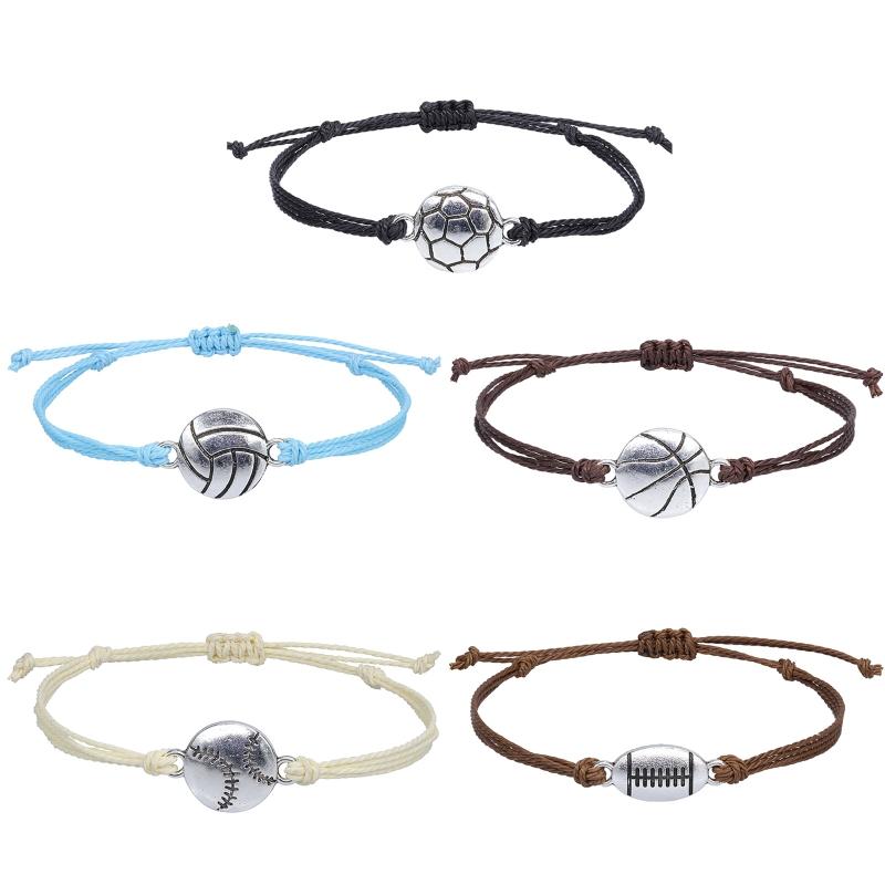 Sports Ball Bracelet Adjustable Basketball Charm Bracelet Basketball Braided Cord Bracelet with Charm for Girl Women Men