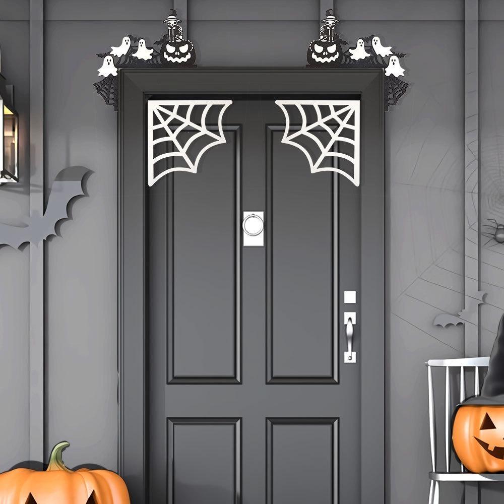 1pair Funny Party Decoration Halloween Door Frame Bats Pumpkins Wooden Door Corner Sign Spider Webs Door Frame Decoration Door
