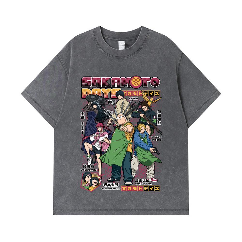 275 GSM Washed T-shirts 100% Cotton Sakamoto Days V1 Print Unisex Heavy Cotton T Shirt