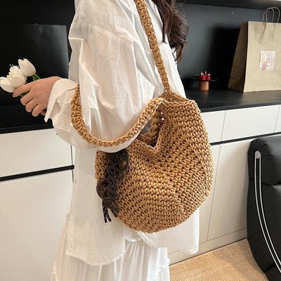 Woven Vacation Wind Bag Women's 2025 New Large-capacity Sweet Shoulder Bag Summer Popular Tote Bag