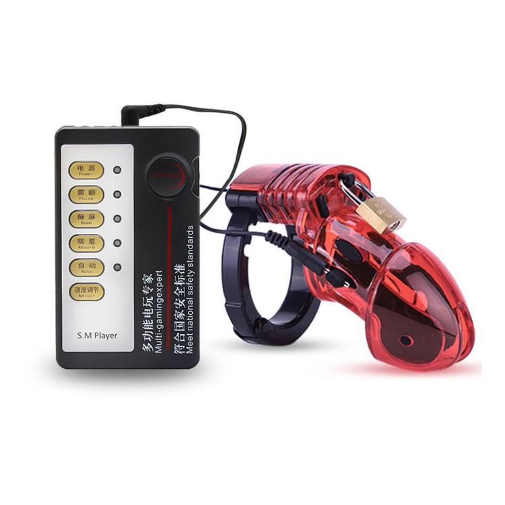 Electro Shock CB6000 Male Chastity Cage Ball Stretcher,Electric Shock Cock Cage Penis Ring, Timer Lock Chastity Belt Sex Toy