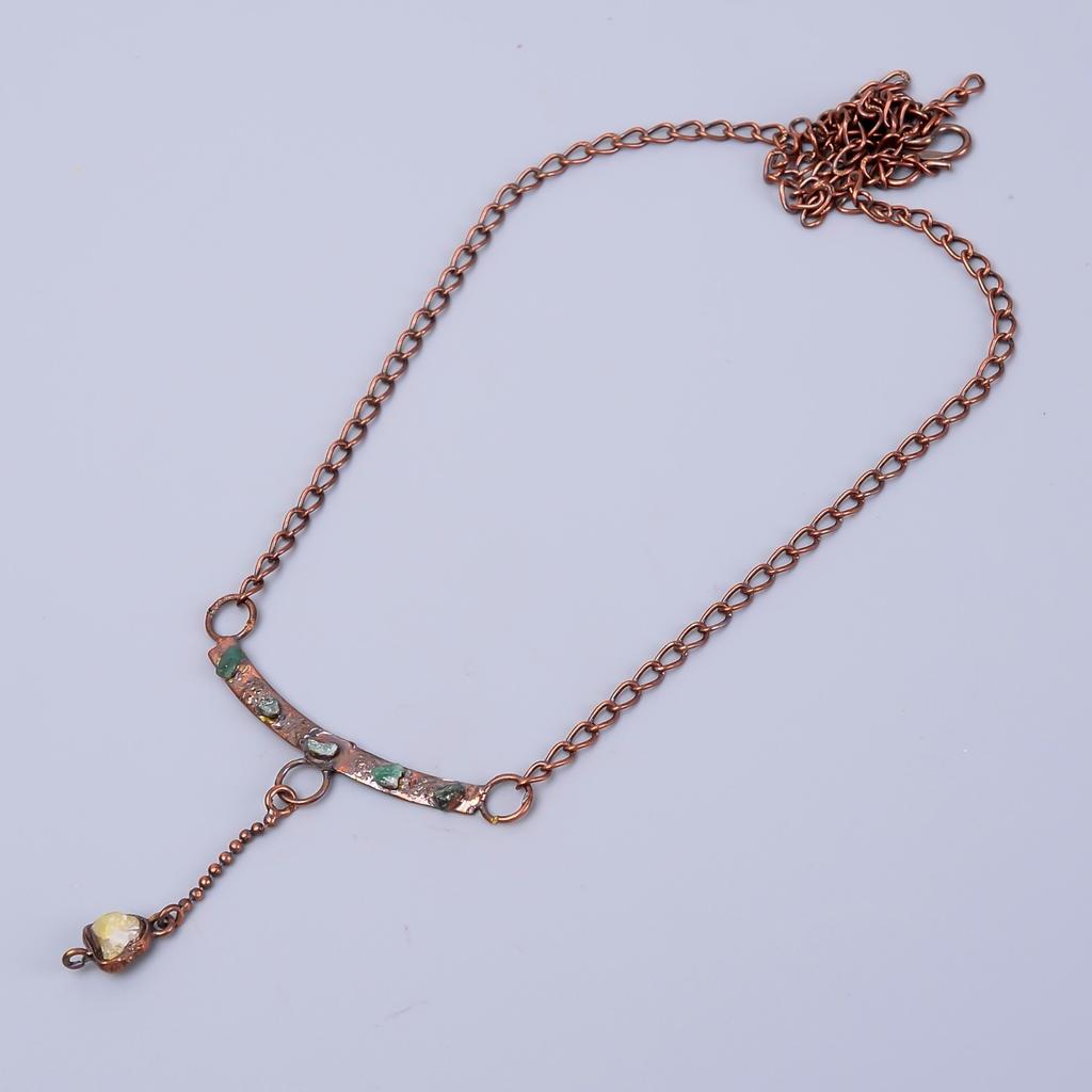 Ethiopian Opal Stone Copper Electroformed Sisters Day Chain Handmade Necklace V-78