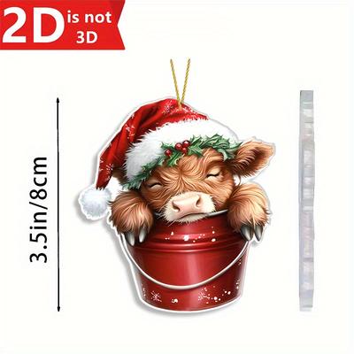 Cow with Christmas Hat Pendant, Perfect for Party Decor, Backpack Accessories, and Christmas Gifts.