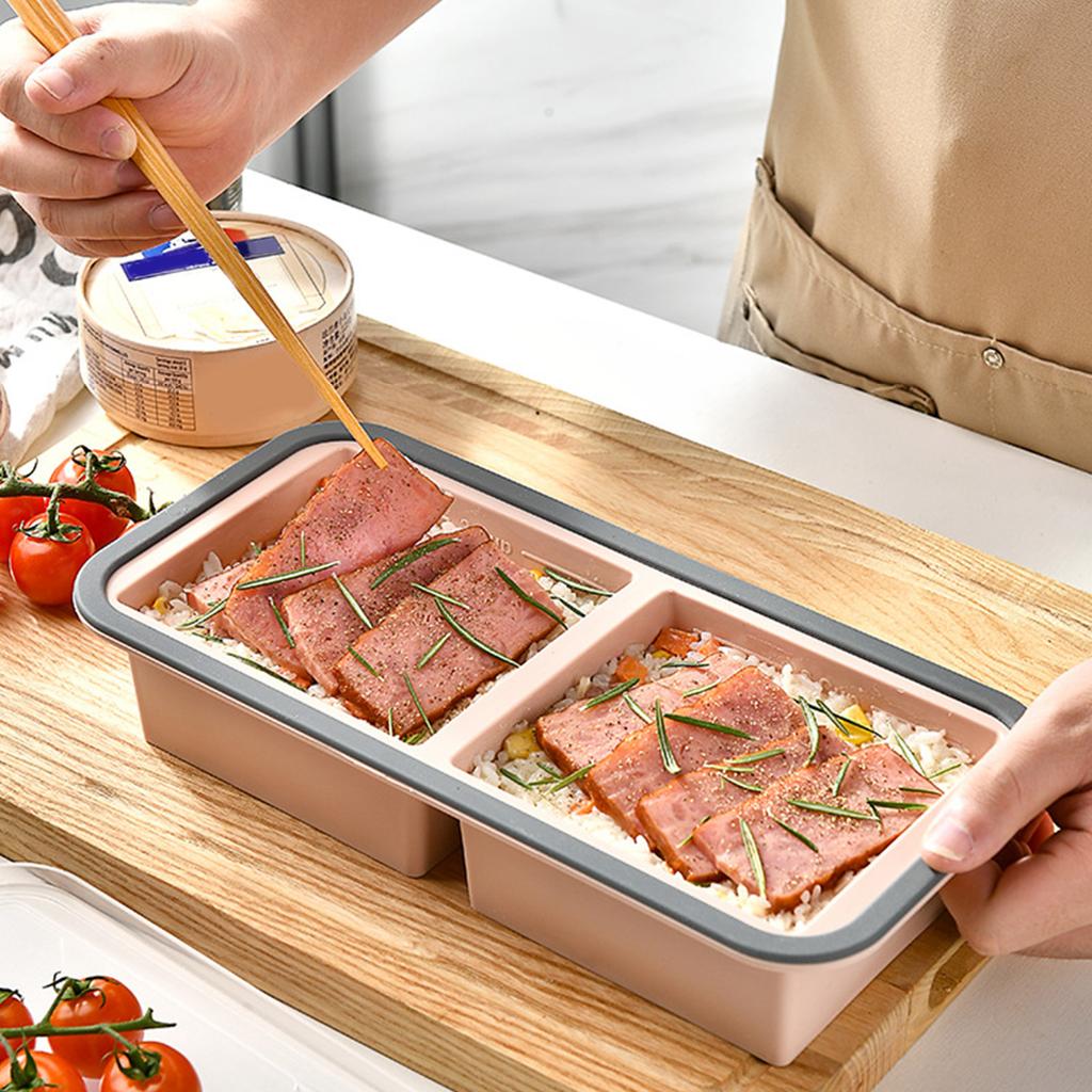Silicone Compartment Food Storage Container with Lid Bento Box Freezer Microwave Safe Leakproof Meal Prep for Home Outdoor