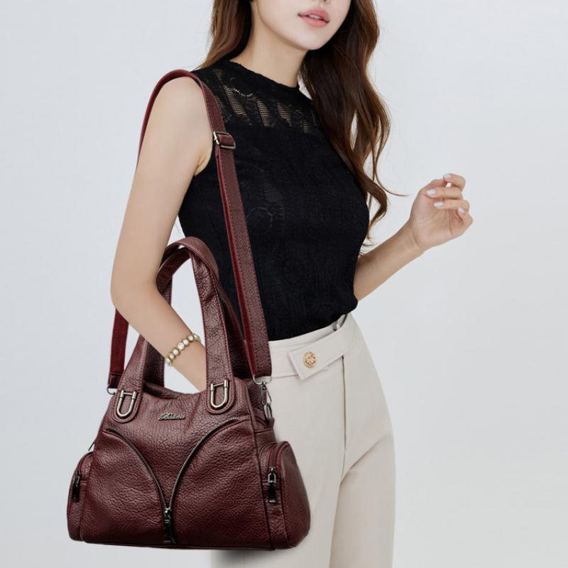 Women'S Handbag 2025 Summer Carving Decor Shoulder Bag Fashion Purse Soft Leather Large Capacity Shopping Handbags Satchel Bag Mom'S Bags