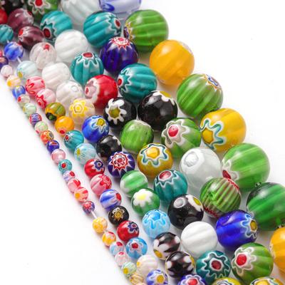 Round 4mm 6mm 8mm 10mm 12mm 14mm Mixed Flowers Millefiori Glass Loose Spacer Beads Lots For DIY Crafts Jewelry Making Accessories Findings
