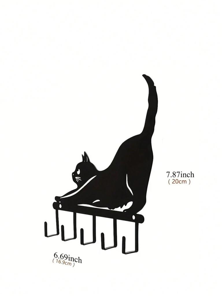 Black Cat Wall Hook, Metal Key Holder for Home Entryway & Bedroom, Cute Iron Decor Gift for Cat Lovers