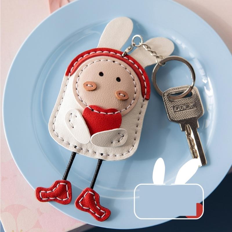 DIY Rabbit Keychain Craft Kit With PU Leather Materials Craft Accessory For Women Cartoon Bag Charm Gift Making