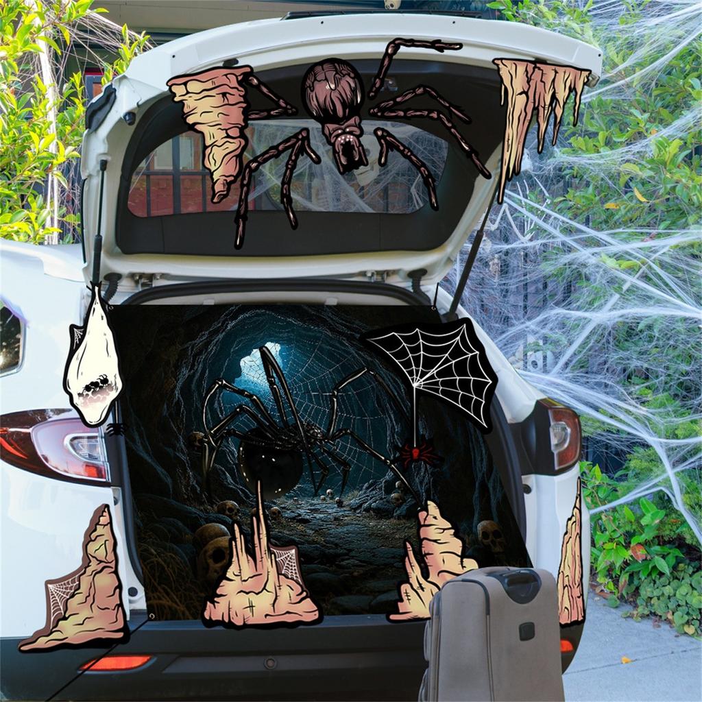 Kofferraum Oder Dekorationen Set - Halloween Autodekorationen Für SUV, Gruseliger Hexengesicht Aufkleber Autodeko Für Außen Garage Torbogen Tür Wand Fenster Spuk