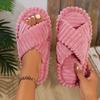 Winter Women Fashion Cross Strap Slippers Females Soft Corduroy Home Slides Men Portable Warm Plush Sandals Couples Lovely Shoes