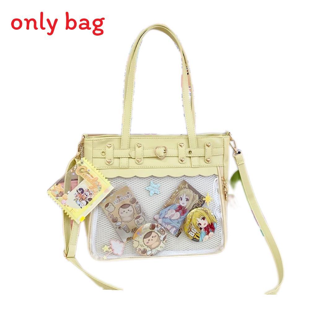 Color Solid Heart Shaped Decor Women Tote Bag With Transparent Compartment