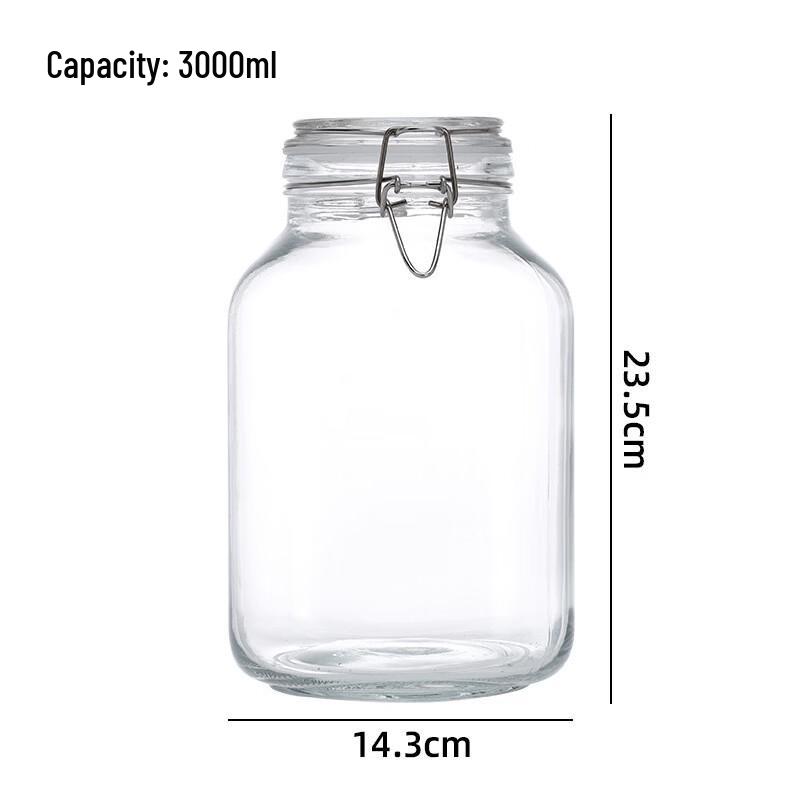 Zhishi Glass Square Airtight Food Storage Jar (3000ml, 2-Pack)