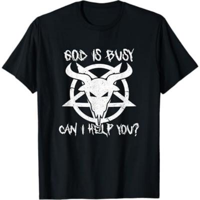 Gott ist beschäftigt Kann ich Ihnen helfen Lustiges Satan Ziegenbock Satanisches T-Shirt DT6 Herren Damen Tanktop Sweatshirt Hoodie Schwarz