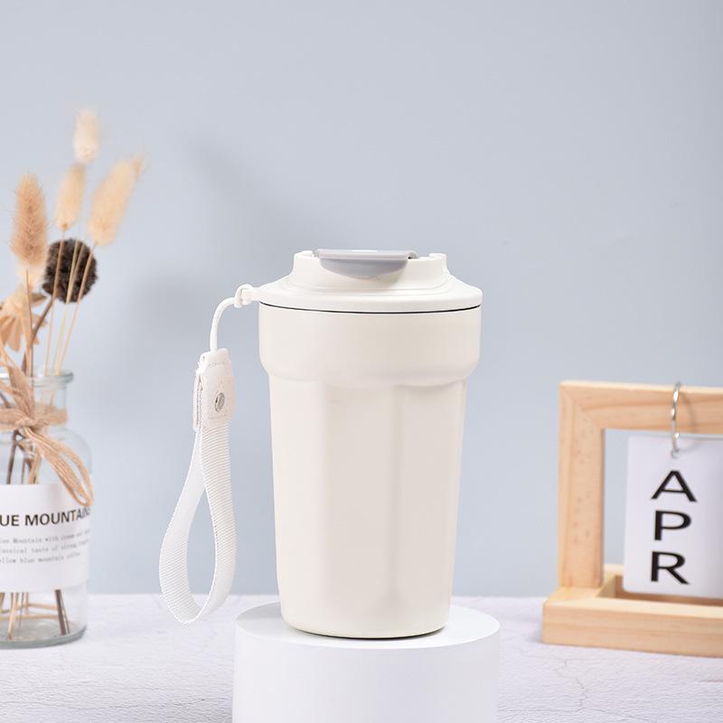 450ml Portable Water Cup with Lifting Rope Stainless Steel Coffee Cup Leak-Proof Thermos Home Office Outdoor Milk Water Cup