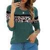 Spring and Autumn Women Fashion Round Neck Patchwork Leopard Print T-Shirts Casual Fashion Pullover Long Sleeve Loose Tops