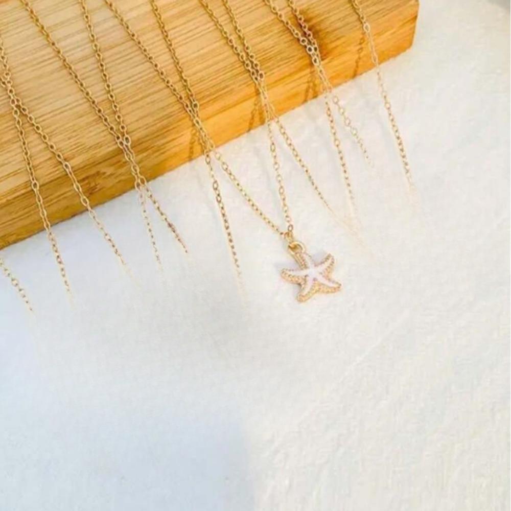 Süße Süße Mehrfarbige Seestern Stern Anhänger Halskette für Damen Bohemia Charm Mode Sommer Strand Halsband Schmuck Zubehör Geschenk