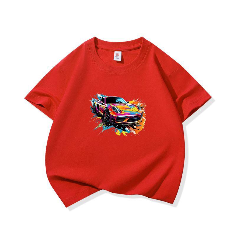 Graffiti Sports Car Graphic Tee Kids 100 Cotton Crew Neck Muticolor T Shirt Short Sleeve Breathable Top For Boys Girls Children