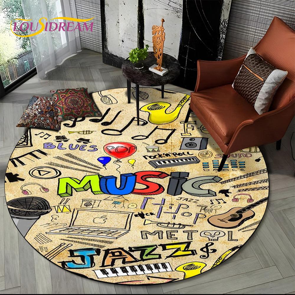 

3D Musical Note Piano Art Round Carpet Rug for Living Room Bedroom Child Playroom Chair Decor,Pet Area Rug Non-slip Floor Mat 60X60cm