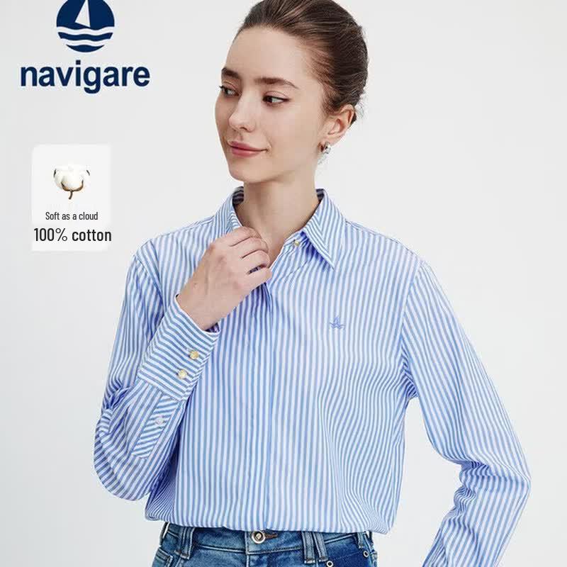 Navigare Women s Striped Cotton Long Sleeve Shirt M