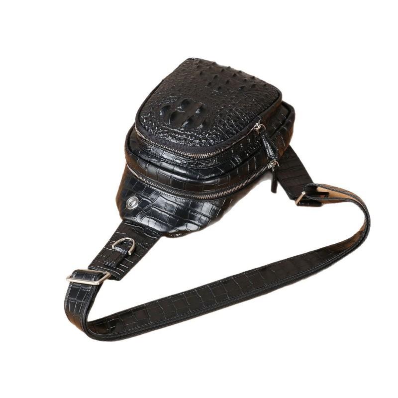 Crocodile Bone Pattern Leather Men's Chest Bag Crossbody Personalized Trendy Casual Single Shoulder