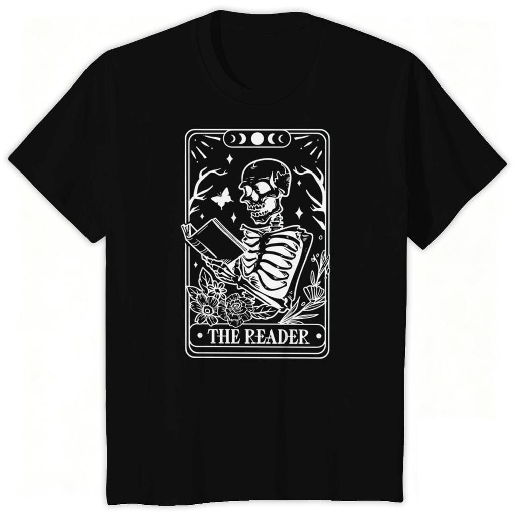 The Reader Skeleton Print T Shirt for Unisex Unisex Book Lover Gift Graphic Shirts Tee Floral Moon Skeleton Reading Book Tshirts