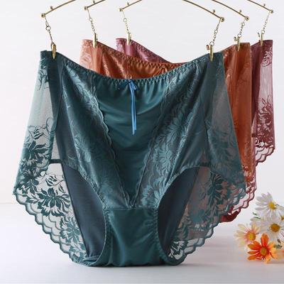 Übergröße Spitzen-High-Waist-Slips für Damen, Sexy Modal-Satin, Passend für 120-210 Jin