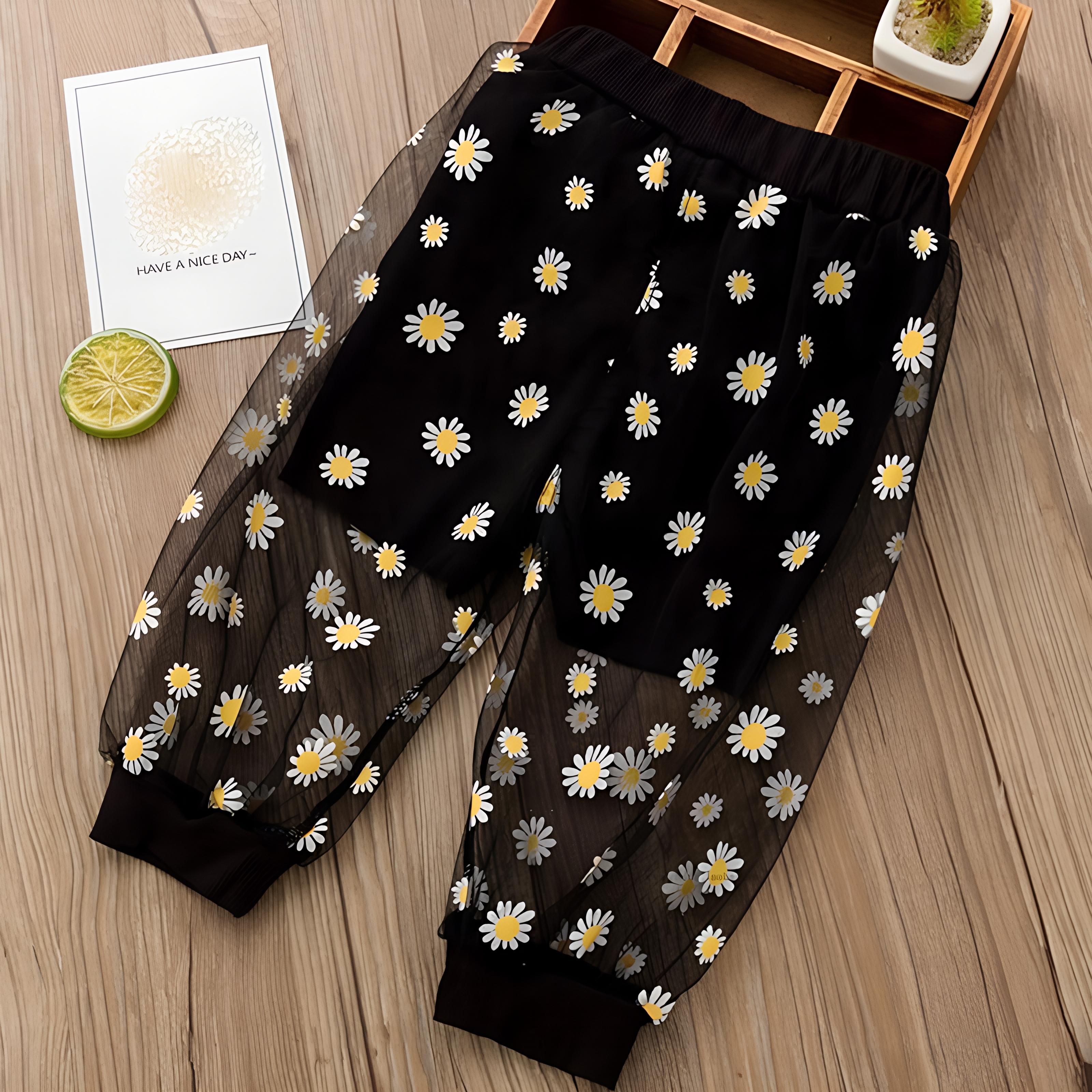 Kinder Hosen Sommer Dünne Anti Moskito Hosen Leggings Casual Hosen Mesh Daisy Koreanische Lose Hosen 110y(100cm) schwarz