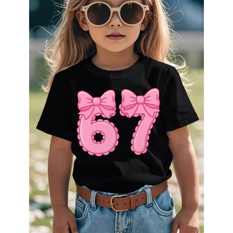 

67 Шесть Семь Милый Бантик Принтер Детская Футболка Летняя Мода Одежда для Детей Хлопок Удобная Мальчики Девочки Футболки с коротким рукавом 110