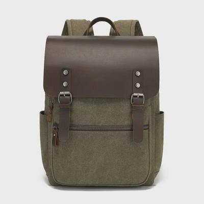 Sacs à dos unisexes rétro en toile cirée et cuir pour ordinateur portable pour le voyage et l'école