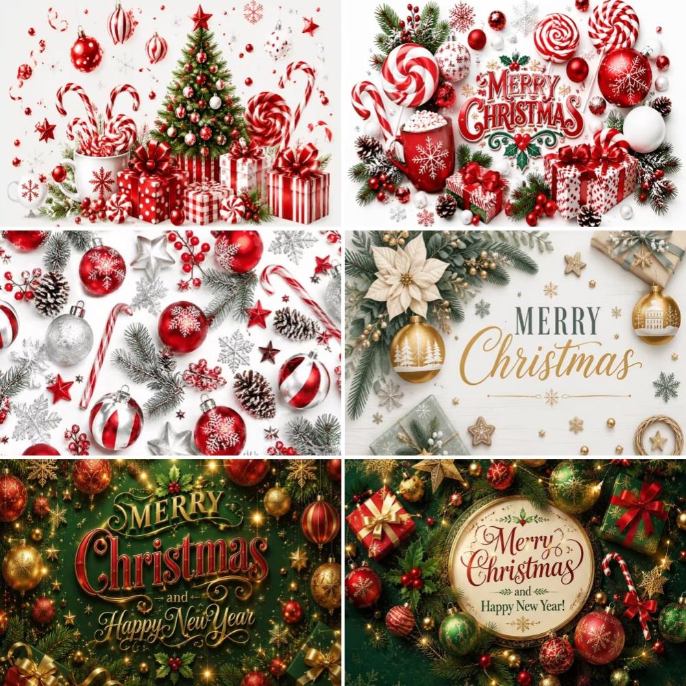 Green Gold Bauble Ornament Backdrop Traditional Xmas Family Party Decoration Background Merry Christmas Photography Booth Banner