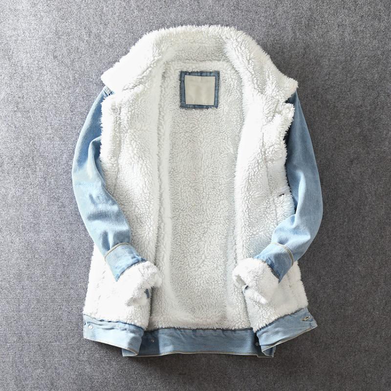 XS-5XL Men Winter Jacket Fleece Lined Outerwear Coat Fuax Fur Jacket Mens Thick Warm Denim Jackets