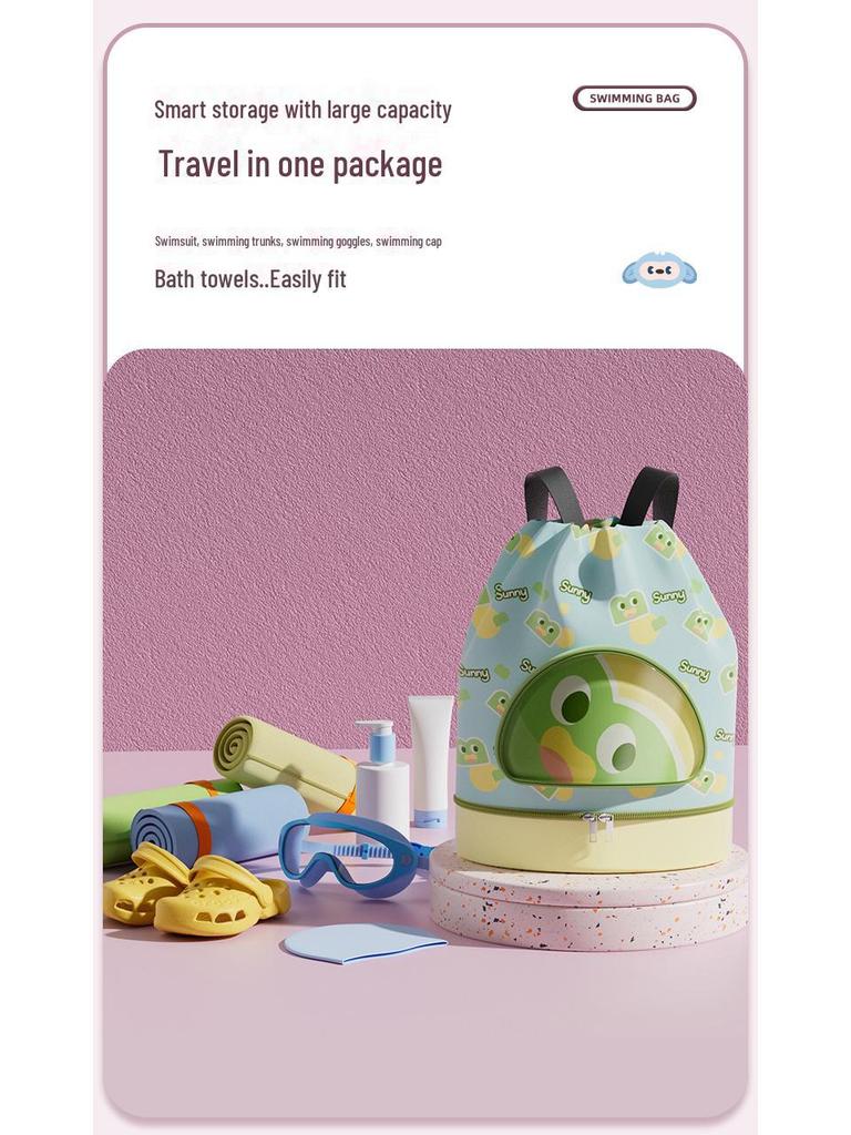 Children's Cartoon Swim Bag with Wet/Dry Shoe Compartment – Ideal for Travel, Beach & Backpack Use