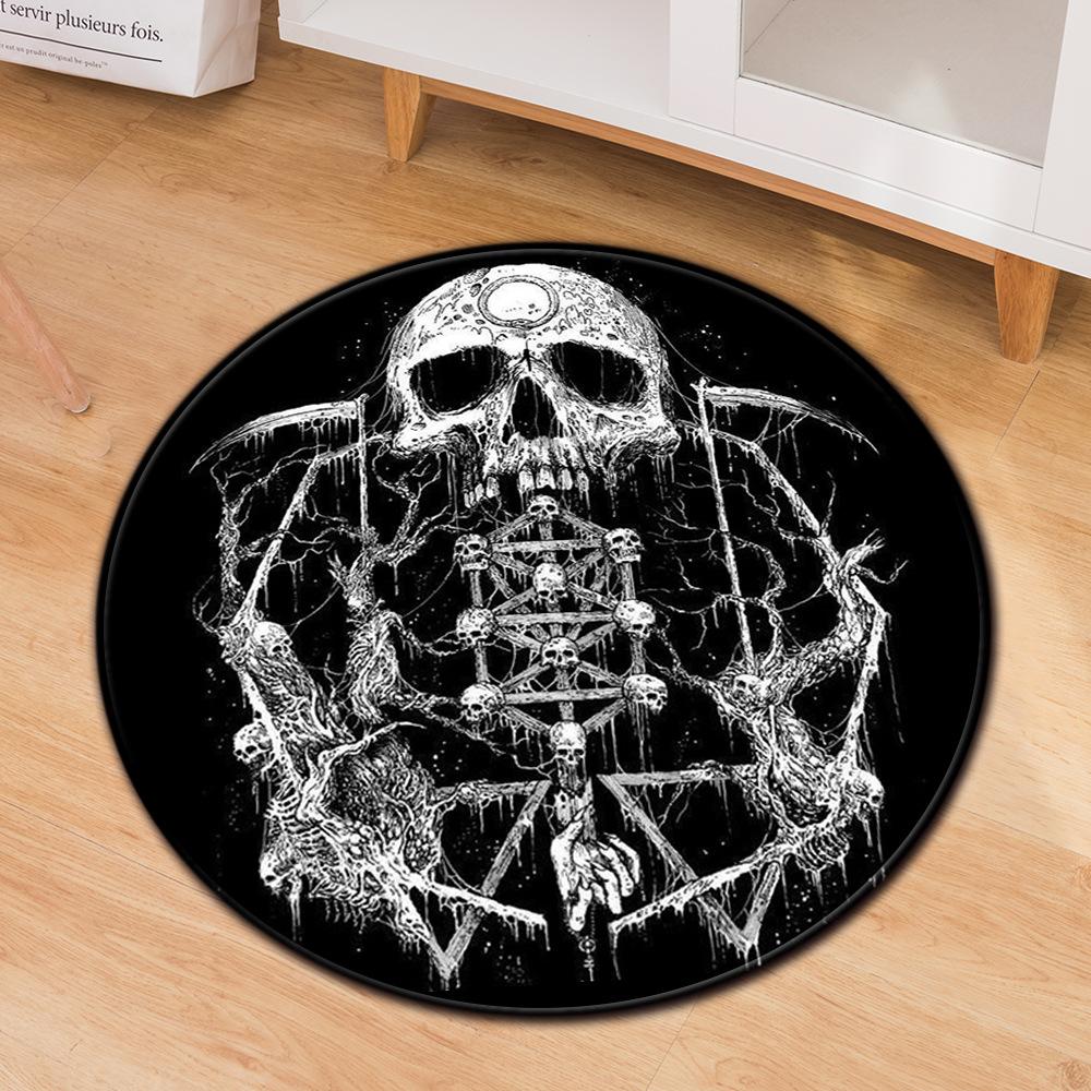 Skull Round Carpet Computer Chair Mat Office Chair Floor Mat Door Mat Foot Mat