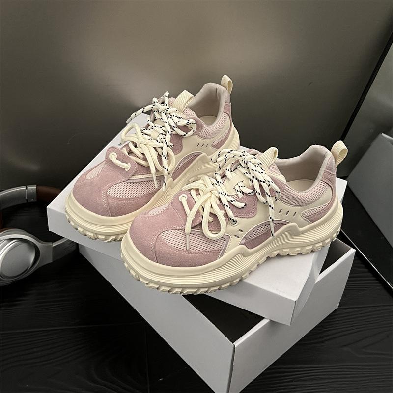 

Дышащие сетчатые кроссовки для папы, летние спортивные кроссовки с большой головой, губчатая подошва с увеличением роста, универсальная повседневная обувь 40 розовый