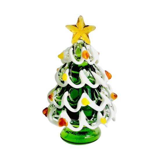 Festive Desktop Ornament Glazed Glass Christmas Tree Figurine, Handcrafted Modern Holiday Table Centerpiece for Display, Colorful Gift Friends