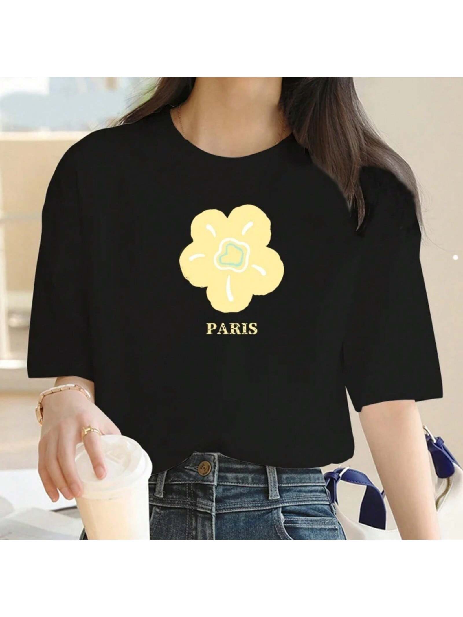 Kawaii Flower Cartoon Print T-Shirt Wounisex s Summer Top Cartoon Flower Graphic Street Y2K Cute Graphic T-Shirt Wounisex s T-Shirt S