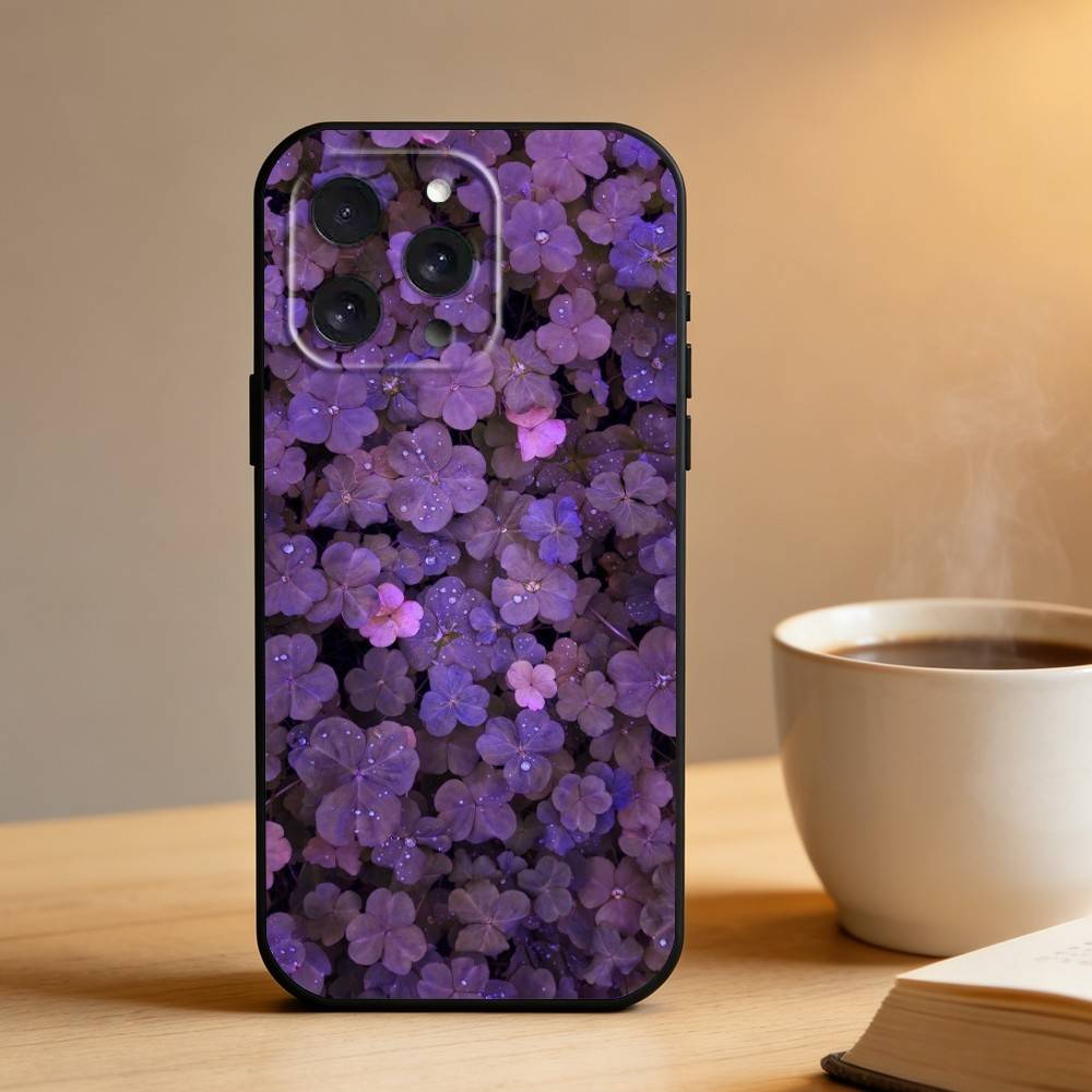 Flowers art  Phone Case For iPhone 16,15,14,13,12,17,Pro Max,Plus Silicone Black Case