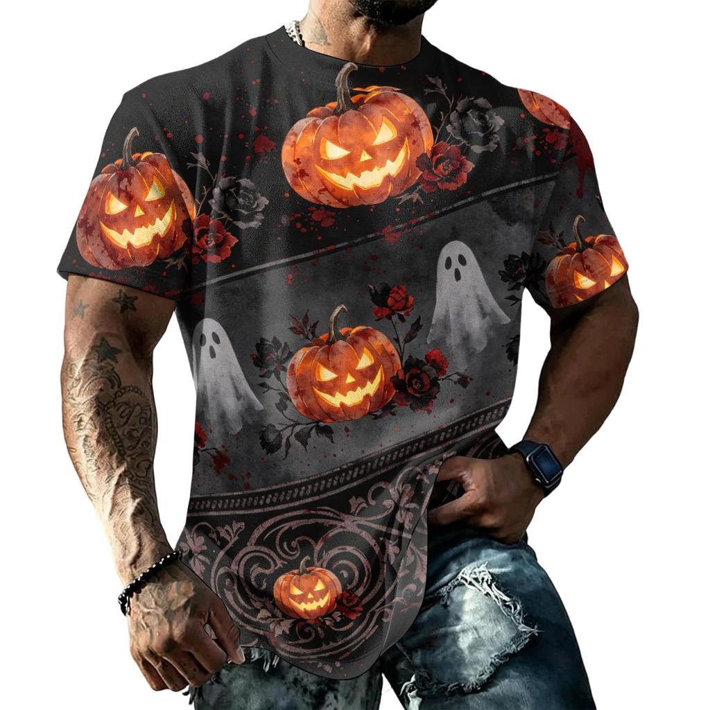 Men's Halloween T-Shirt Short Sleeve Round Neck Printed Tee for Casual Wear
