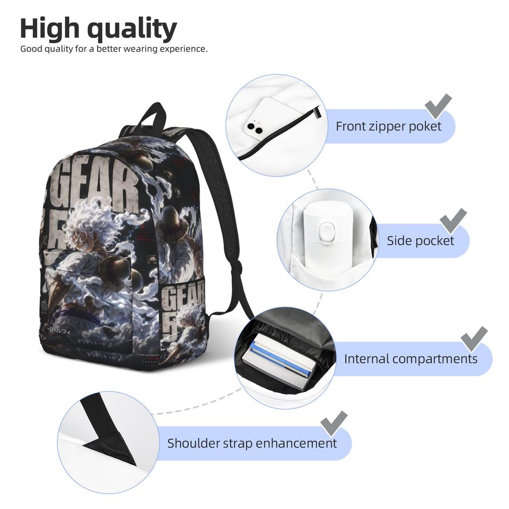 Fashion One Piece Anime LUFFY Gear 5 Backpack Mochilas Adjustable Strap For Work Office Large Capacity Rucksack