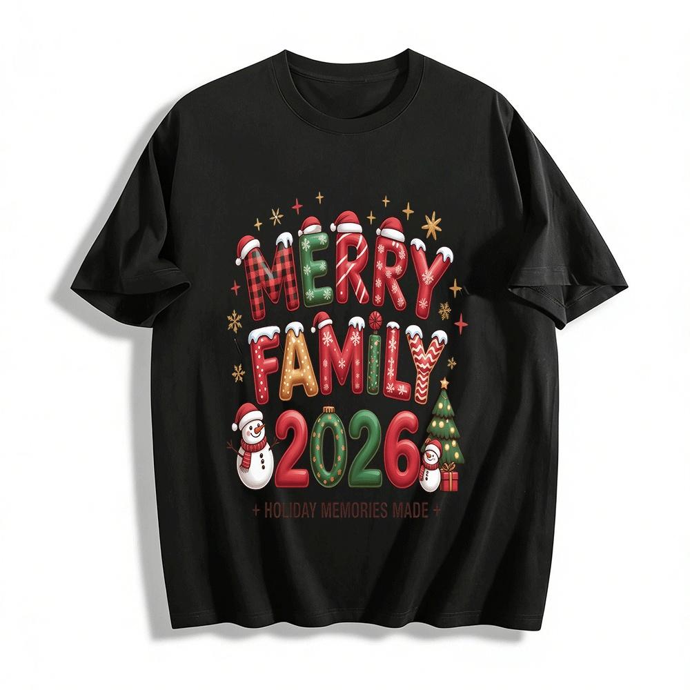 Merry Family 2026 Holiday Memories Made Christmas Top Pure cotton T-shirt XXS