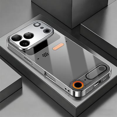 Minimalist Gaming Console Pattern Glass Phone Case For iPhone 11 12 13 14 15 16 17 Pro Max Plus 17 Air Electroplate Silver Cover