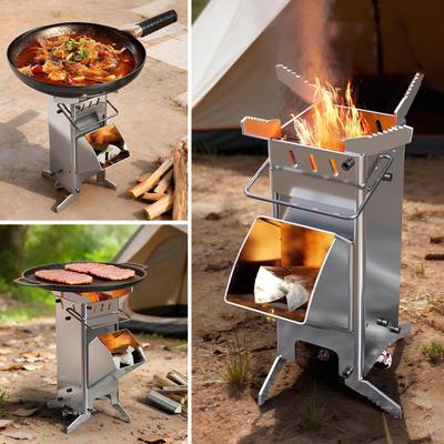 Wood Burning Camping Rocket Stove Outdoor Backpacking Emergency Survival Hiking Travel Picnic BBQ Stainless Steel Portable Wood Burner Stove