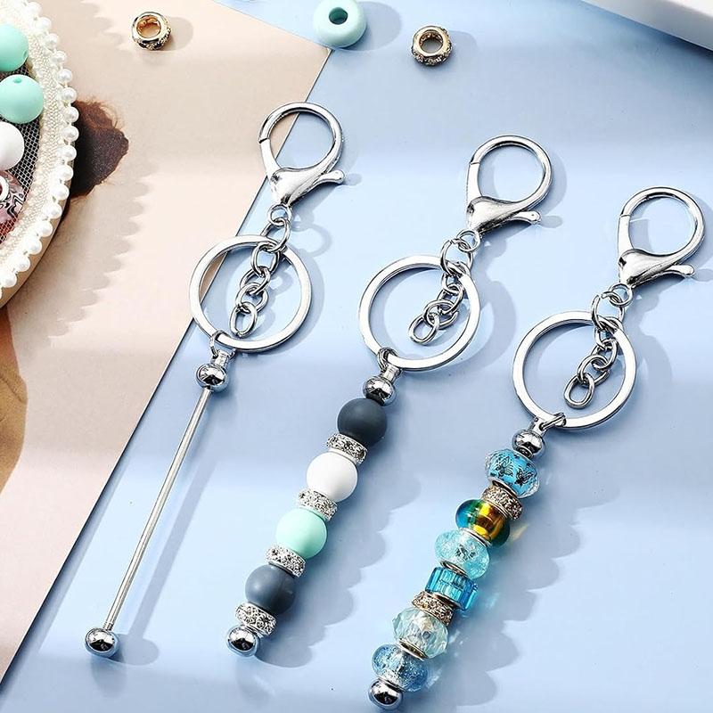 WTEMPO Zinc Alloy Beading Rod Keychains Key Ring Chain Rod Handmade DIY Beaded Keychains Creative Bag Decor Hanging Pendants Festival Special Gifts