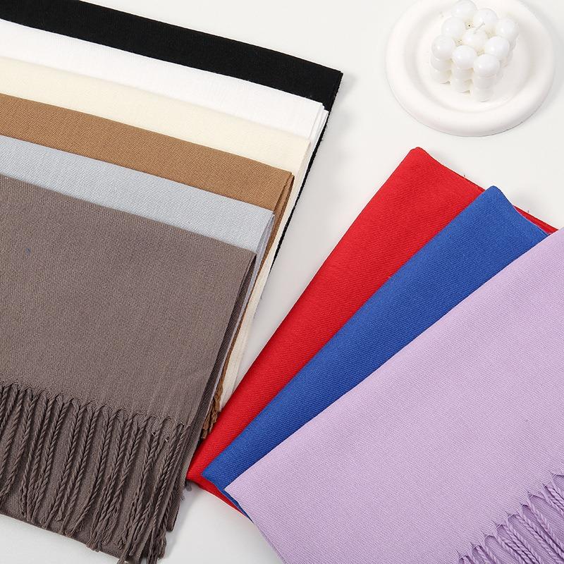 Scarf women's autumn and winter solid color soft waxy atmosphere simple and versatile winter imitation cashmere warm shawl women's fringed scarf
