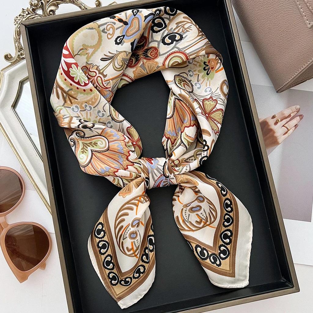 New Silk Square Scarf Women Retro Paisley Cashew Print Neckerchief Female Foulard Head Hijab Hairband Soft Neck Bag Ribbon Satin