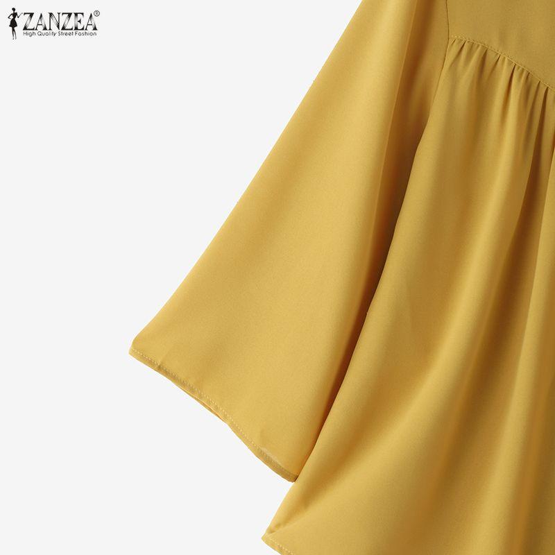 ZANZEA Women Casual Round Neck Solid Color 3/4 Sleeve Loose Blouse