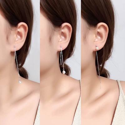 Pure Pearl Tassel Ear Cable Women's Long Anti-allergic Earrings Fashionable and Versatile Jewelry