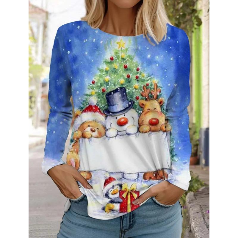 Móda Vánoce Sněhulák Dámské Tričko s dlouhým rukávem 3D vzor Podzimní Santa Claus Dámský Top Harajuku Pulovr Oblečení
