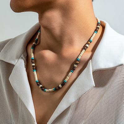 Multi Color Small Wood Beads Chains Necklace for Men Trendy Beaded Collar On Neck Accessories Short Choker 2025 Fashion Jewelry